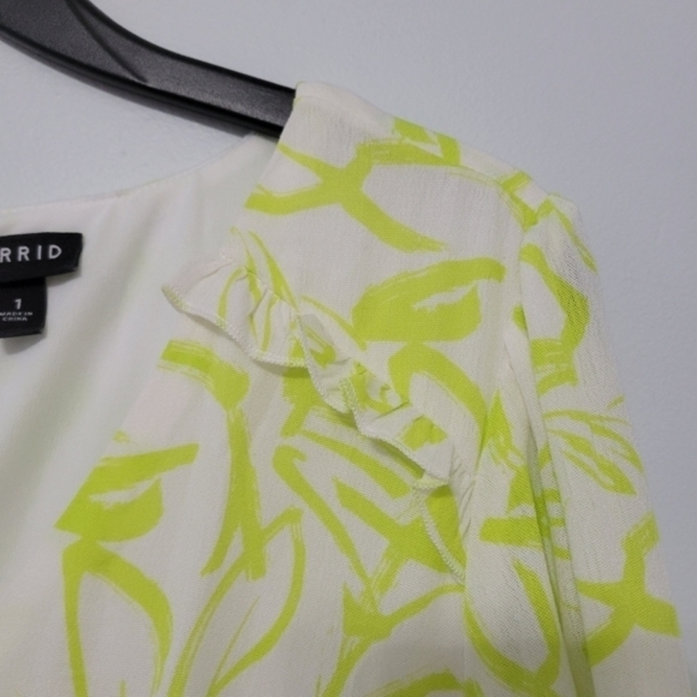 Torrid Mini Wash Gauze Wide‎ Waist Skater Dress Size 1X Floral Yellow Green Lime - Picture 4 of 16
